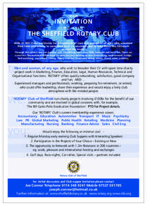 YOUR  I NVI TATI O N TO JOIN  THE SHEFFIELD ROTARY CLUB