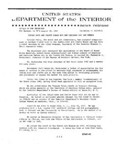 UNITED STATES  -L/EPARTMENT of the INTERIOR * * * * * * * * * * * * * * * ** * * * *news OFFICE OF THE SECRETARY