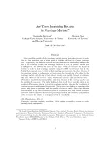 Are There Increasing Returns in Marriage Markets?∗ Maristella Botticini† Collegio Carlo Alberto, Università di Torino and Boston University