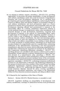 CHAPTER[removed]Council Substitute for House Bill No[removed]An act relating to military support; amending s[removed], F.S.; providing applicability of provisions governing compatibility of land development with military