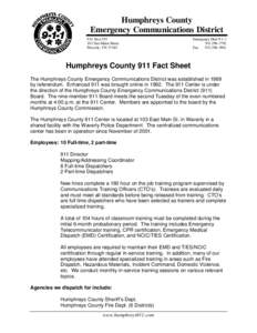 Humphreys County Emergency Communications District P.O. BoxEast Main Street Waverly, TN 37185