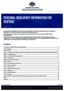 Personal insolvency information for debtors September 2013 July 2010