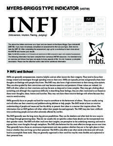 Myers-Briggs Type Indicator (MBTI®)  INFJ (Introversion, Intuition, Feeling, Judging)  ISTJ