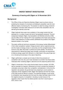 Summary of hearing with Ofgem