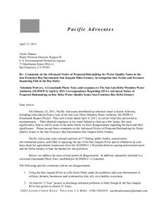 Pacific Advocates April 13, 2011 Alexis Strauss Water Division Director, Region IX U.S. Environmental Protection Agency 75 Hawthorne Street (Wtr-1)