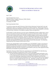 Harmony Science Academy (Harmony Public Schools): Amendment 1, Race to the Top District Amendment Letter -- June 7, 2013 (PDF)