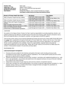 Position Profile for Team Lead in various Divisions, Bureau of Primary Health Care/Health Resources and Services Administration