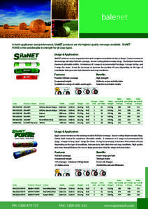 balenet contents In both application and performance, SilaNET products are the highest quality netwraps available. SilaNET FORTE is the world leader in strength for all Crop types. Usage & Application SilaNET achieves se