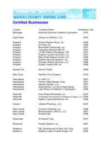 Certified Businesses Location Bethpage Company Name Certification Year