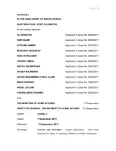 Page |1 REPORTABLE IN THE HIGH COURT OF SOUTH AFRICA (EASTERN CAPE, PORT ELIZABETH) In the matters between:
