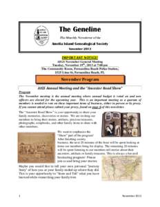 The Geneline The Monthly Newsletter of the Amelia Island Genealogical Society November 2013