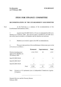 For discussion on 27 February 2004 FCR[removed]ITEM FOR FINANCE COMMITTEE