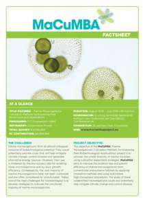 FACTSHEET  AT A GLANCE TITLE: MACUMBA – Marine Microorganisms: Cultivation Methods for Improving their Biotechnological Applications