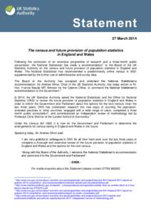 National Statistician / UK Statistics Authority / Census / Statistics and Registration Service Act / Andrew Dilnot / United Kingdom Census / Karen Dunnell / Office for National Statistics / Statistics / United Kingdom