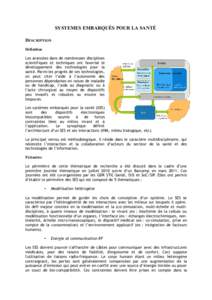 SYSTEMES EMBARQUÉS POUR LA SANTÉ DESCRIPTION Définition Les avancées dans de nombreuses disciplines scientifiques et techniques ont favorisé le développement des technologies pour la