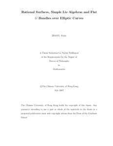 Rational Surfaces, Simple Lie Algebras and Flat G Bundles over Elliptic Curves ZHANG, Jiajin  A Thesis Submitted in Partial Fulfilment
