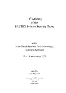 11th Meeting of the BALTEX Science Steering Group at the Max-Planck-Institute for Meteorology,