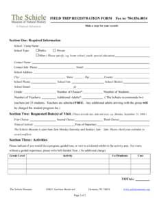 FIELD TRIP REGISTRATION FORM  Fax to: [removed]Make a copy for your records