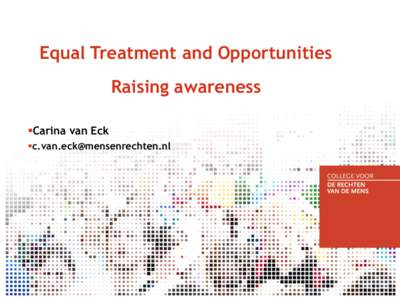 Equal Treatment and Opportunities  Raising awareness Carina van Eck 