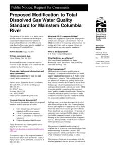 Public Notice: Request for Comments  Proposed Modification to Total Dissolved Gas Water Quality Standard for Mainstem Columbia River