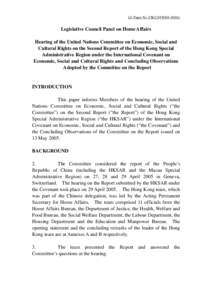 LC Paper No. CB[removed])  Legislative Council Panel on Home Affairs Hearing of the United Nations Committee on Economic, Social and Cultural Rights on the Second Report of the Hong Kong Special Administrative Reg