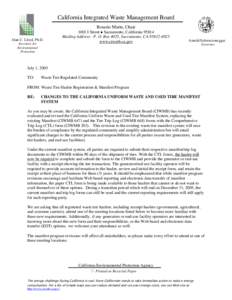 Califonria Integrated Waste Management Board, CTL implementation letter event calendar letter[removed]