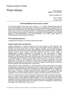 FINANCIAL STABILITY FORUM  Press release Press enquiries: Basel +[removed]