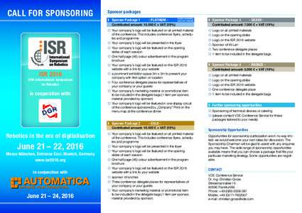 CALL FOR SPONSORING  ISR 2016 47th International Symposium on Robotics