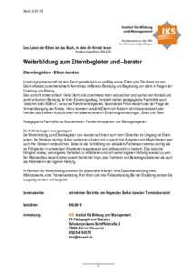 StandDas Leben der Eltern ist das Buch, in dem die Kinder lesen Aurelius AugustinusWeiterbildung zum Elternbegleiter und –berater