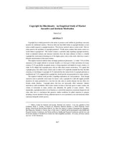 LIU, COPYRIGHT FOR BLOCKHEADS, 38 COLUM. J.L. & ARTSCopyright for Blockheads: An Empirical Study of Market Incentive and Intrinsic Motivation Jiarui Liu* ABSTRACT