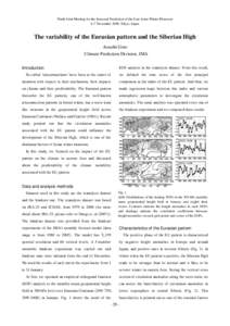 Ninth Joint Meeting for the Seasonal Prediction of the East Asian Winter Monsoon 6-7 November 2008, Tokyo, Japan The variability of the Eurasian pattern and the Siberian High Atsushi Goto Climate Prediction Division, JMA