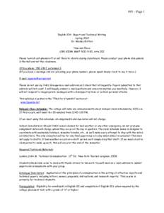 895 – Page 1  English 104 – Report and Technical Writing Spring 2012 Dr. Wesley Britton Time and Place: