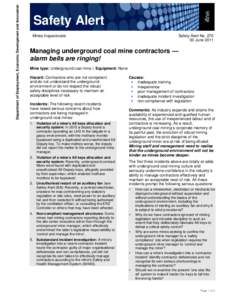 Microsoft Word - Mines safety alert 270_Management of ug coal mine contractors.doc