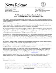 News Release U.S. Department of Labor Office of Public Affairs Philadelphia, Pa. Release Number[removed]NEW