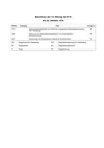 Beschlüsse der 19. Sitzung des KTA am 24. Oktober 1978 KTA-Nr. Fassung