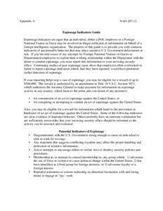 Appendix A  NAO[removed]Espionage Indicators Guide Espionage indicators are signs that an individual, either a DOC employee or a Foreign