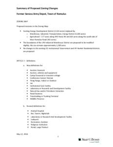 Summary of Proposed Zoning Changes Former Seneca Army Depot, Town of Romulus ZONING MAP Proposed revisions to the Zoning Map: •