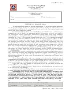Adult Waiver Form  Potomac Curling Club Waiver and Release formSeason Participant Information