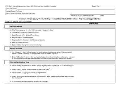 FY11 Story County Empowerment Board/Early Childhood Iowa Area Site Evaluation  Date of Visit____________________ Agency Reviewed: Program/Service Reviewed: