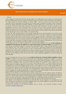 Lettre d’information de la Fondation pour le droit continental  Avril 2009  Editorial : Le site Juriglobe* de l’Université d’Ottawa vient de publier une nouvelle édition de son rapport sur la répartition des