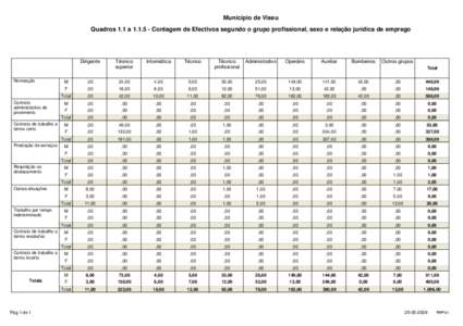 Município de Viseu Quadros 1.1 a[removed]Contagem de Efectivos segundo o grupo profissional, sexo e relação jurídica de emprego Dirigente  Nomeação