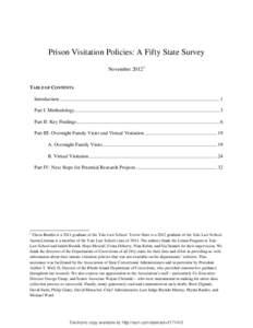 Prison Visitation Policies: A Fifty State Survey November[removed]TABLE OF CONTENTS Introduction .............................................................................................................................