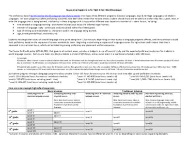 Sequencing Suggestions for High School World Language The proficiency-based North Carolina World Language Essential Standards encompass three different programs: Classical Languages, Dual & Heritage Languages and Modern 