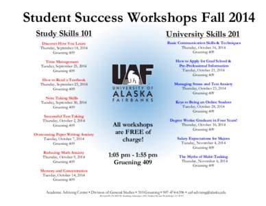 Student Success Workshops Fall 2014 Study Skills 101 University Skills 201  Discover How You Learn