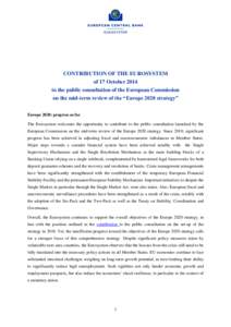 Contribution of the Eurosystem of 17 October 2014 to the public consultation of the European Commission on the mid-term review of the “Europe 2020 strategy”