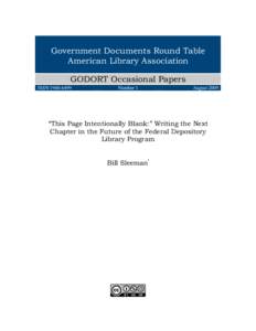 Government Documents Round Table American Library Association GODORT Occasional Papers ISSN[removed]Number 1