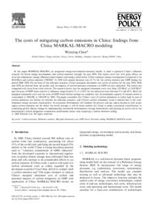 ARTICLE IN PRESS  Energy Policy–896 The costs of mitigating carbon emissions in China: ﬁndings from China MARKAL-MACRO modeling