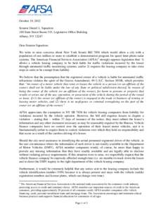 October 19, 2012 Senator Daniel L. Squadron 188 State Street Room 515, Legislative Office Building Albany, NY[removed]Dear Senator Squadron: We write to raise concerns about New York Senate Bill 7856 which would allow a ci