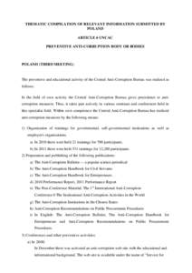 THEMATIC COMPILATION OF RELEVANT INFORMATION SUBMITTED BY POLAND ARTICLE 6 UNCAC PREVENTIVE ANTI-CORRUPTION BODY OR BODIES  POLAND (THIRD MEETING)