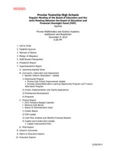 Proviso Township High Schools Regular Meeting of the Board of Education and the Joint Meeting Between the Board of Education and Financial Oversight Panel, December 9, 2014, agenda